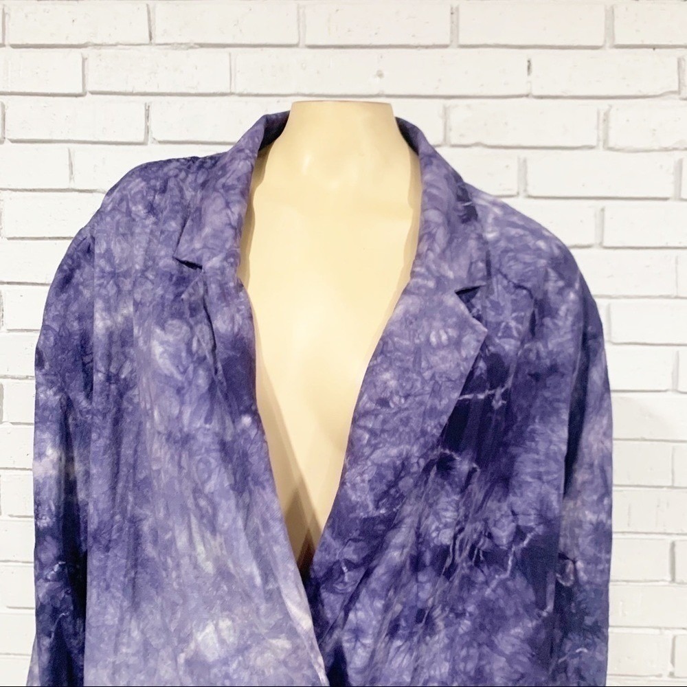 Anthropologie Amadi Purple Tie Dye Oversized Double Breasted Linen Blend Blazer - Picture 3 of 11